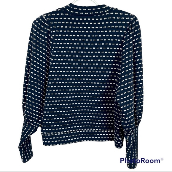 Madewell puff sleeve mock neck top in bowtie jacquard Navy size S - Picture 2 of 6